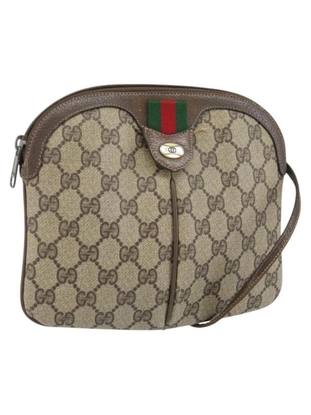 Authentic GUCCI GG Supreme Web Sherry Line Bag PVC Beige Gold 904 02 047